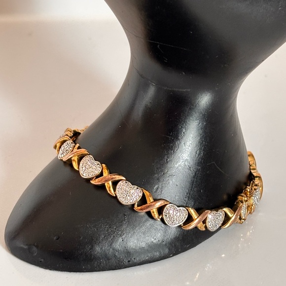 Jewelry - PAJ BR Gold & Silver Tone Heart Tennis Charm Bracelet Metal Box Clasp